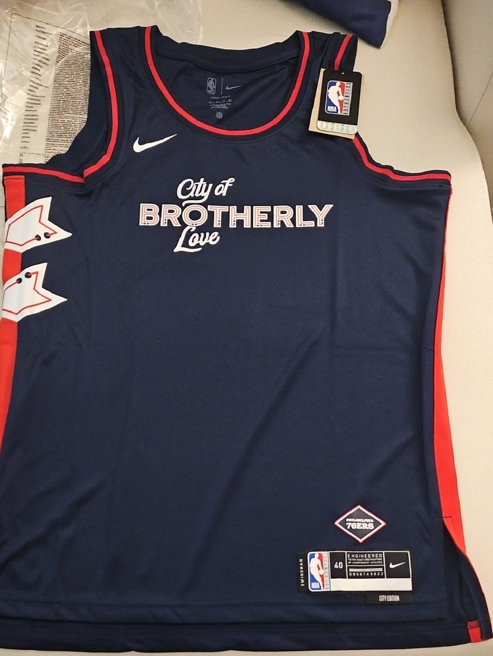 NBA PHILADELPHIA 76'ers CITY EDITION. CITY OF BROTHERLY LOVE SWINGMAN JERSEY